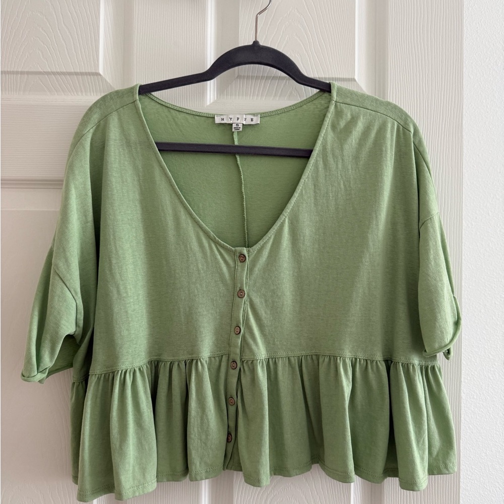 HYFVE Green Flutter Sleeve Crop Blouse